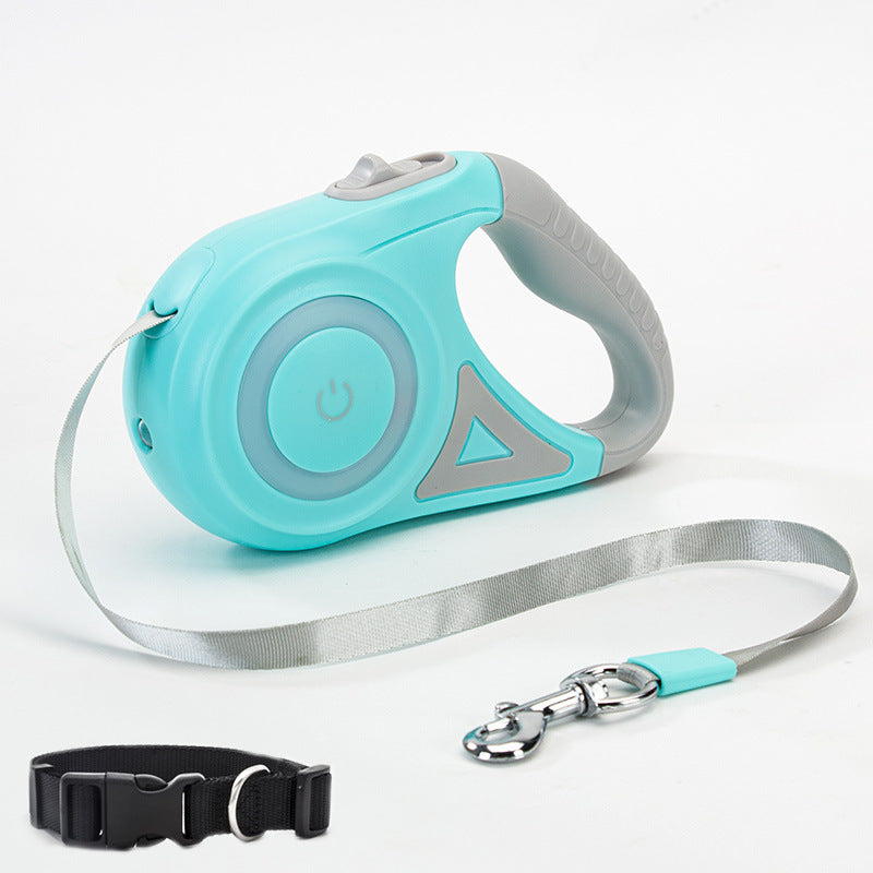 2-in-1 Retractable Dog Leash with Collar - Spotlight for Night Walks