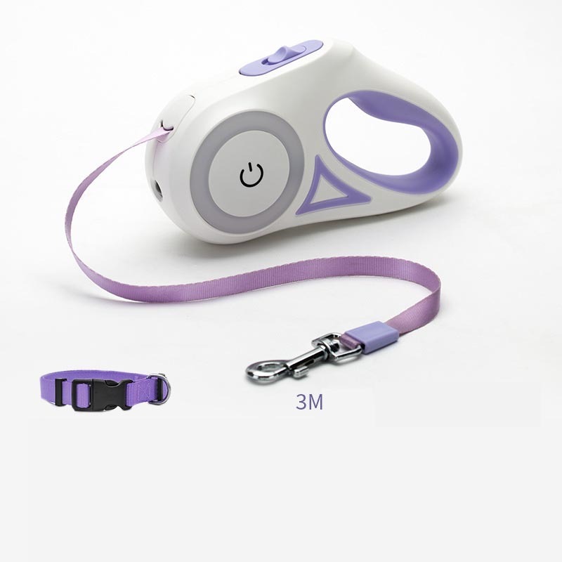 2-in-1 Retractable Dog Leash with Collar - Spotlight for Night Walks