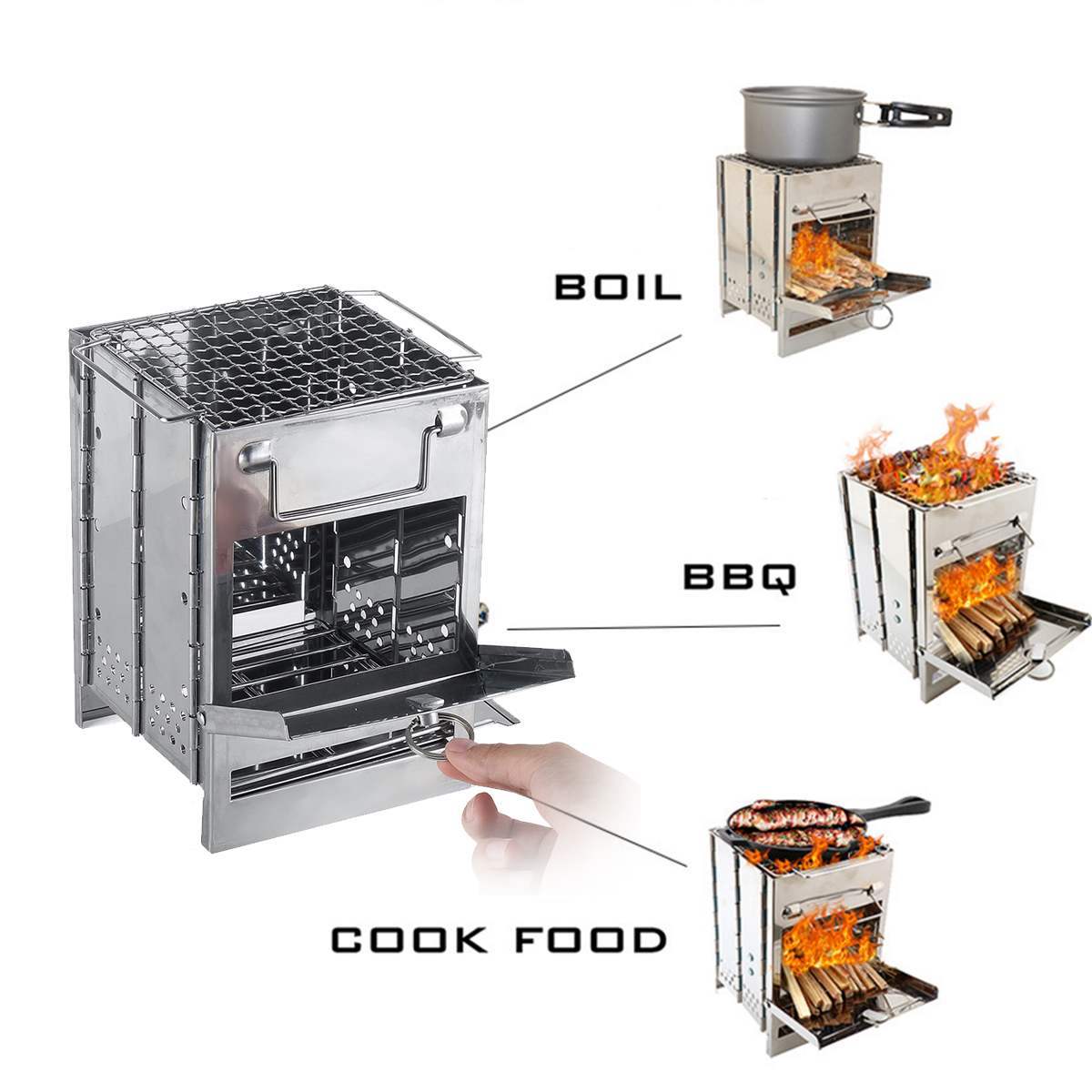 Portable Wood Burning Stove – Foldable & Windproof Outdoor Cooker
