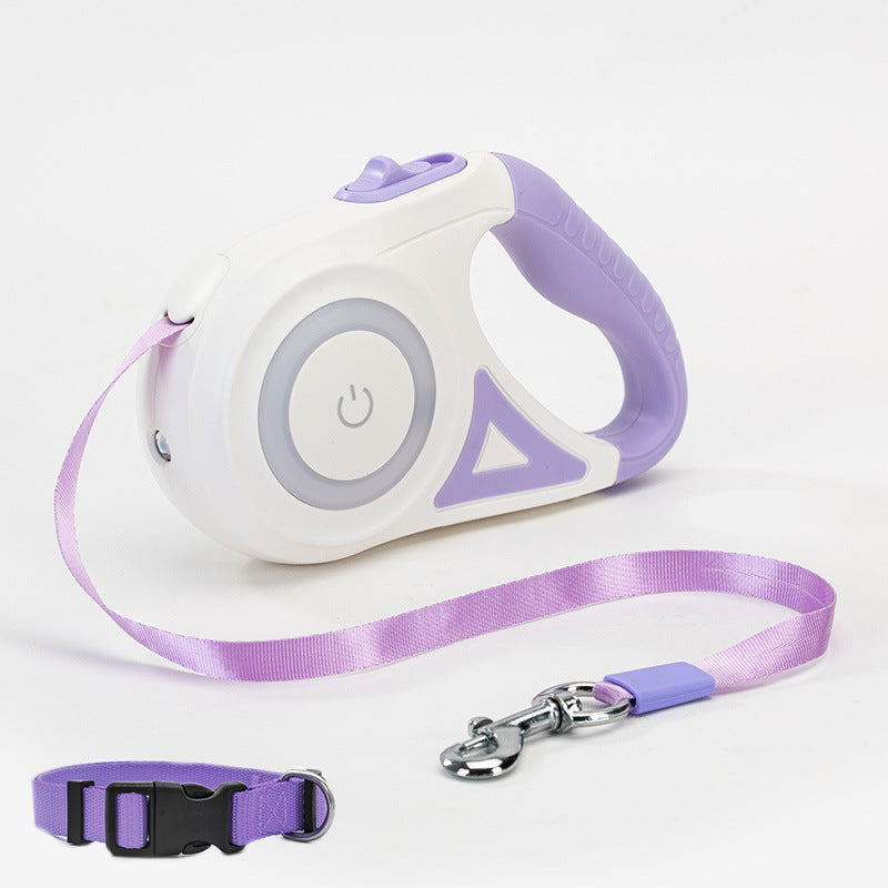 2-in-1 Retractable Dog Leash with Collar - Spotlight for Night Walks