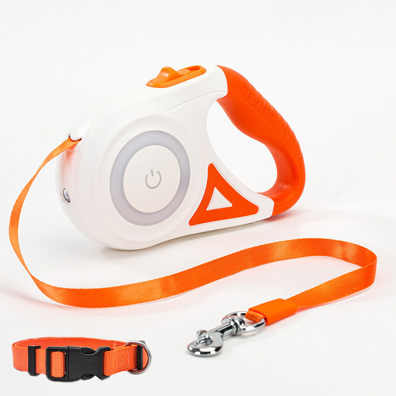 2-in-1 Retractable Dog Leash with Collar - Spotlight for Night Walks