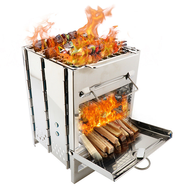 Portable Wood Burning Stove – Foldable & Windproof Outdoor Cooker