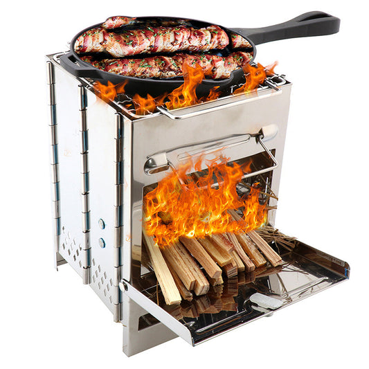 Portable Wood Burning Stove – Foldable & Windproof Outdoor Cooker
