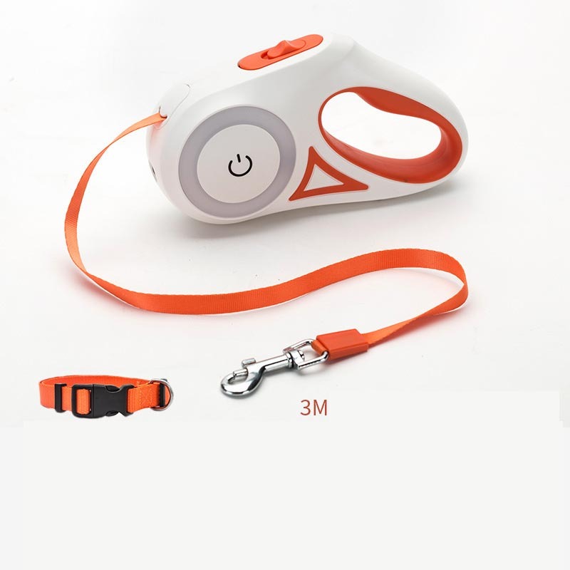 2-in-1 Retractable Dog Leash with Collar - Spotlight for Night Walks